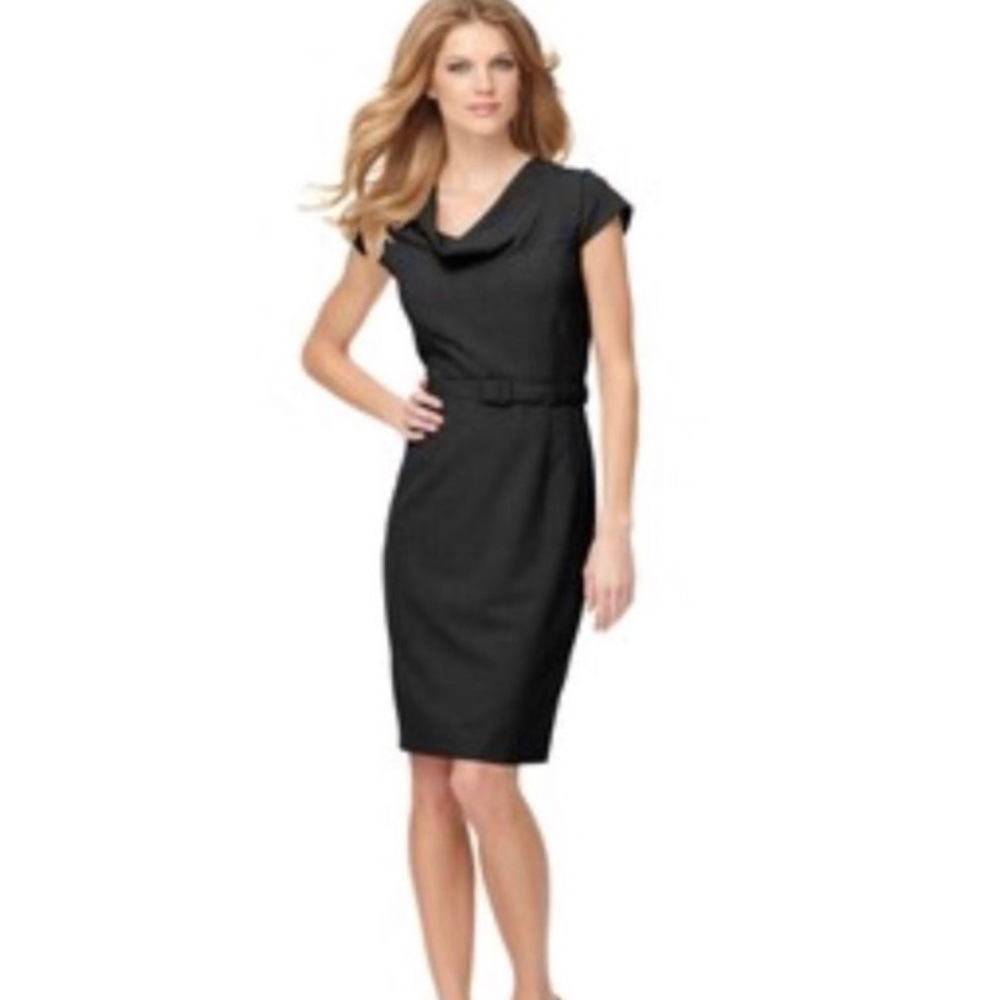 Calvin Klein gray sheath with draped neckline